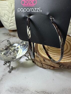 paparazzi Shiny Silver-Tone Twisted Hoop Earrings (2 available)